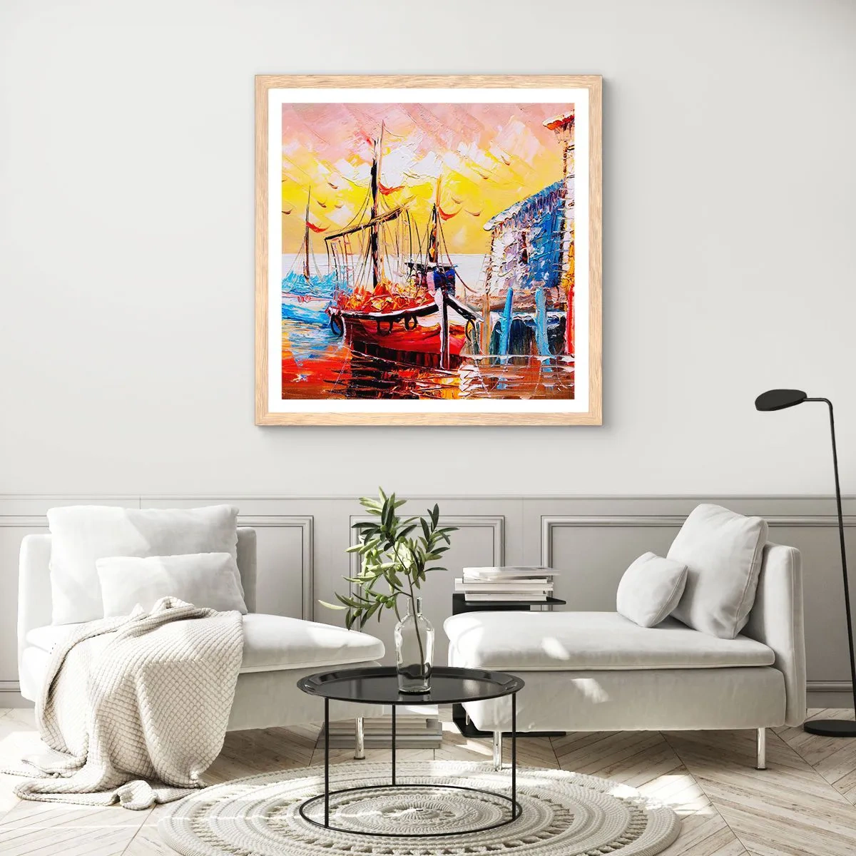 Poster în ramă de stejar deschis - Întoarcere fericită - 60x60 cm