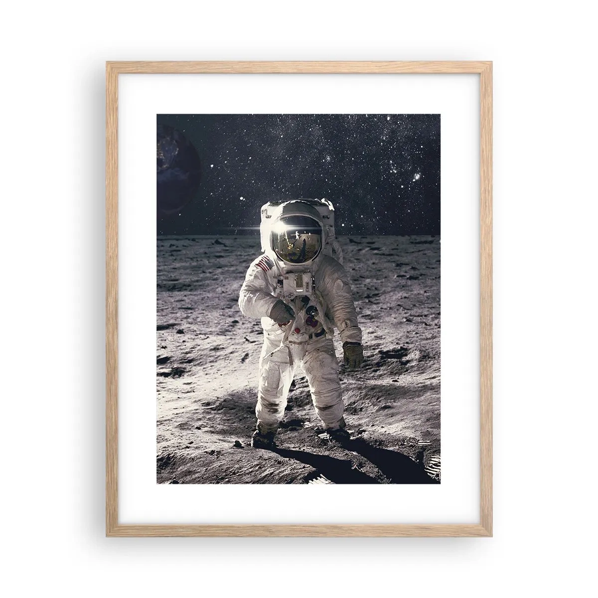 Poster în ramă de stejar deschis - Salutări de pe Lună - 40x50 cm