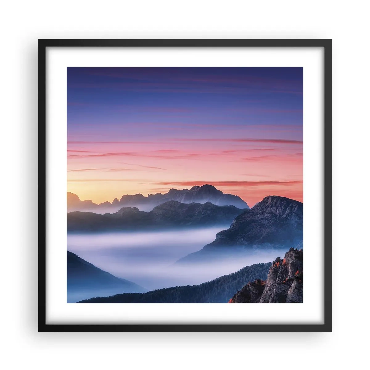 Poster în ramă neagră - Peste văi - 50x50 cm