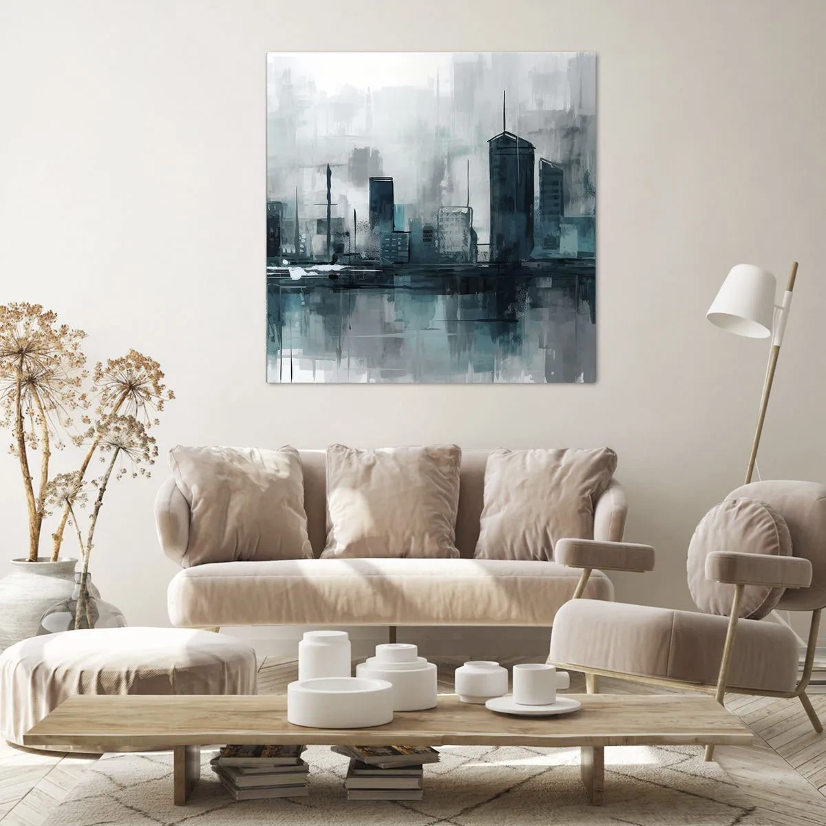 Tablou pe pânză - Un oraș de culoarea ploii - 60x60 cm