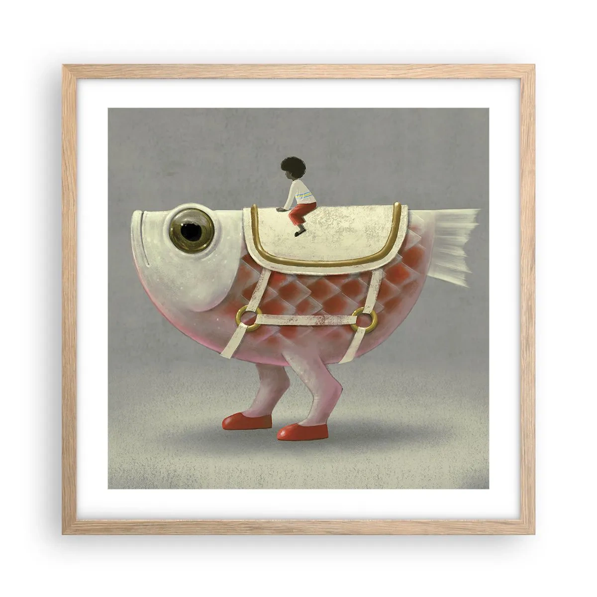 Poster în ramă de stejar deschis - Călărețul Pescărel - 50x50 cm