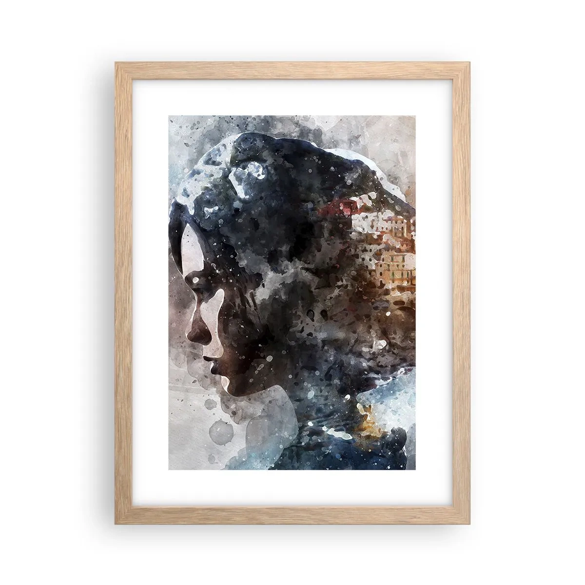 Poster în ramă de stejar deschis - Povestea unei fete cu un oraș în fundal - 30x40 cm