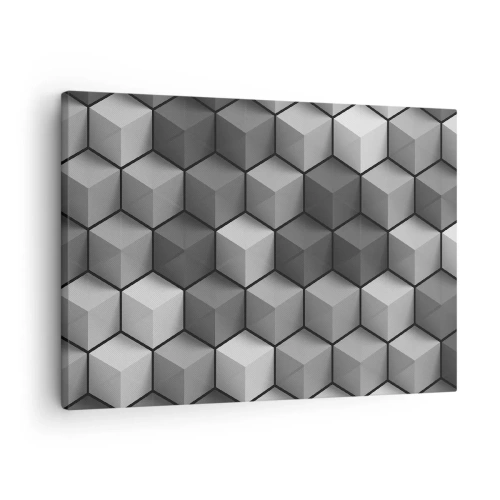 Tablou pe pânză Canvas - Compoziție geometrică de cuburi în nuanțe de gri și negru - 70x50cm - Puzzle cubist - Decorațiune modernă pentru perete pentru living și dormitor ARTTOR