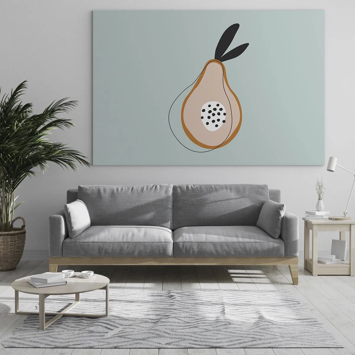 Tablou pe sticlă - Ilustrație abstractă a unei pere într-un stil minimalist - 70x50cm - Pătrunzând în natura lucrurilor - Decorațiune modernă pentru perete pentru living și dormitor ARTTOR