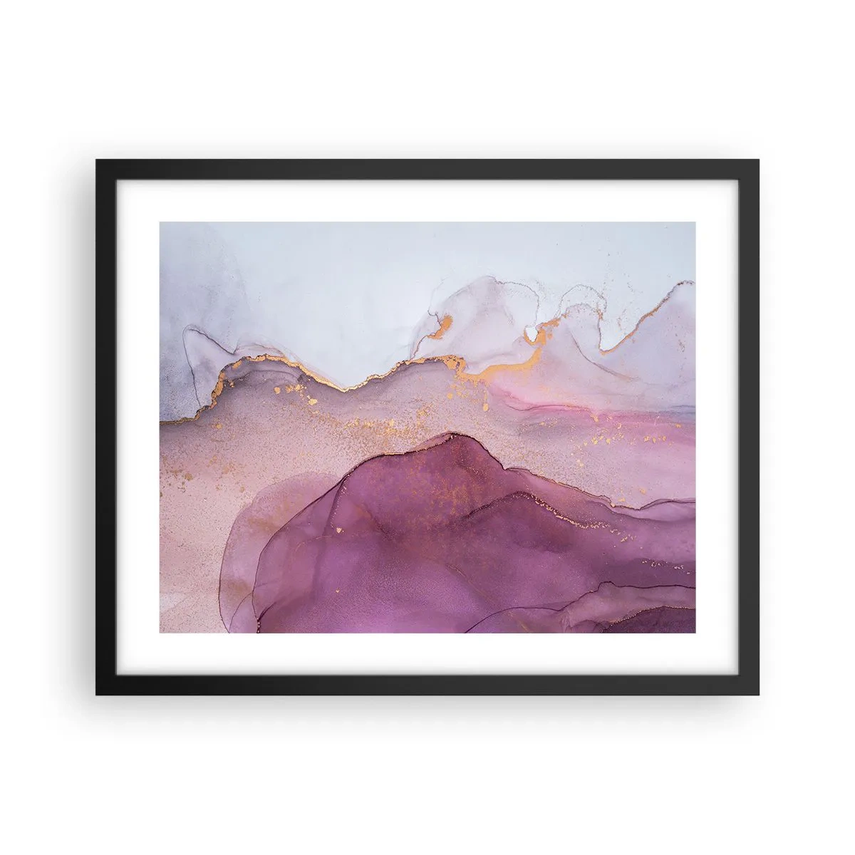 Poster în ramă neagră - Valuri de liliac și violet - 50x40 cm