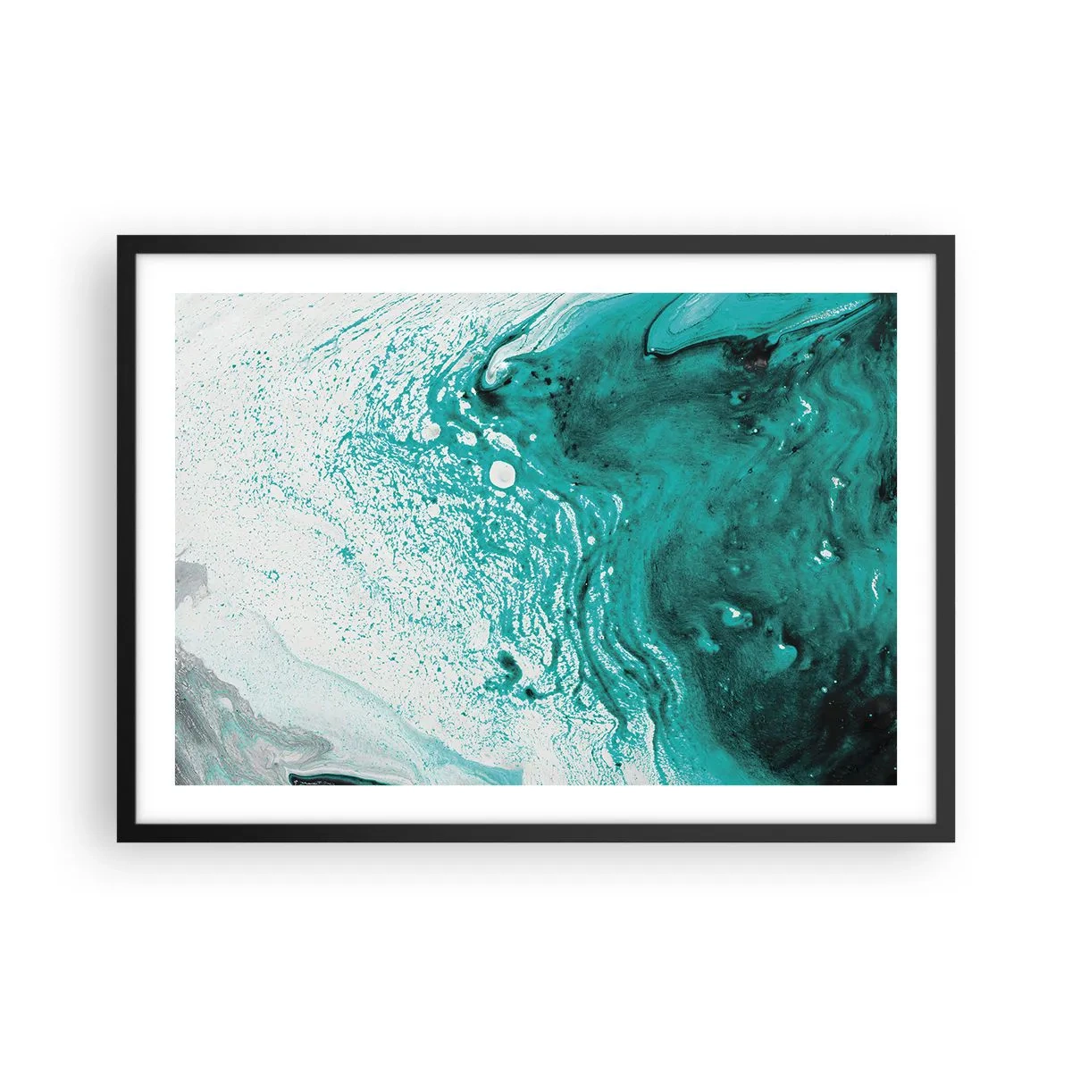 Poster în ramă neagră - Dizolvându-se în alb și turcoaz - 70x50 cm