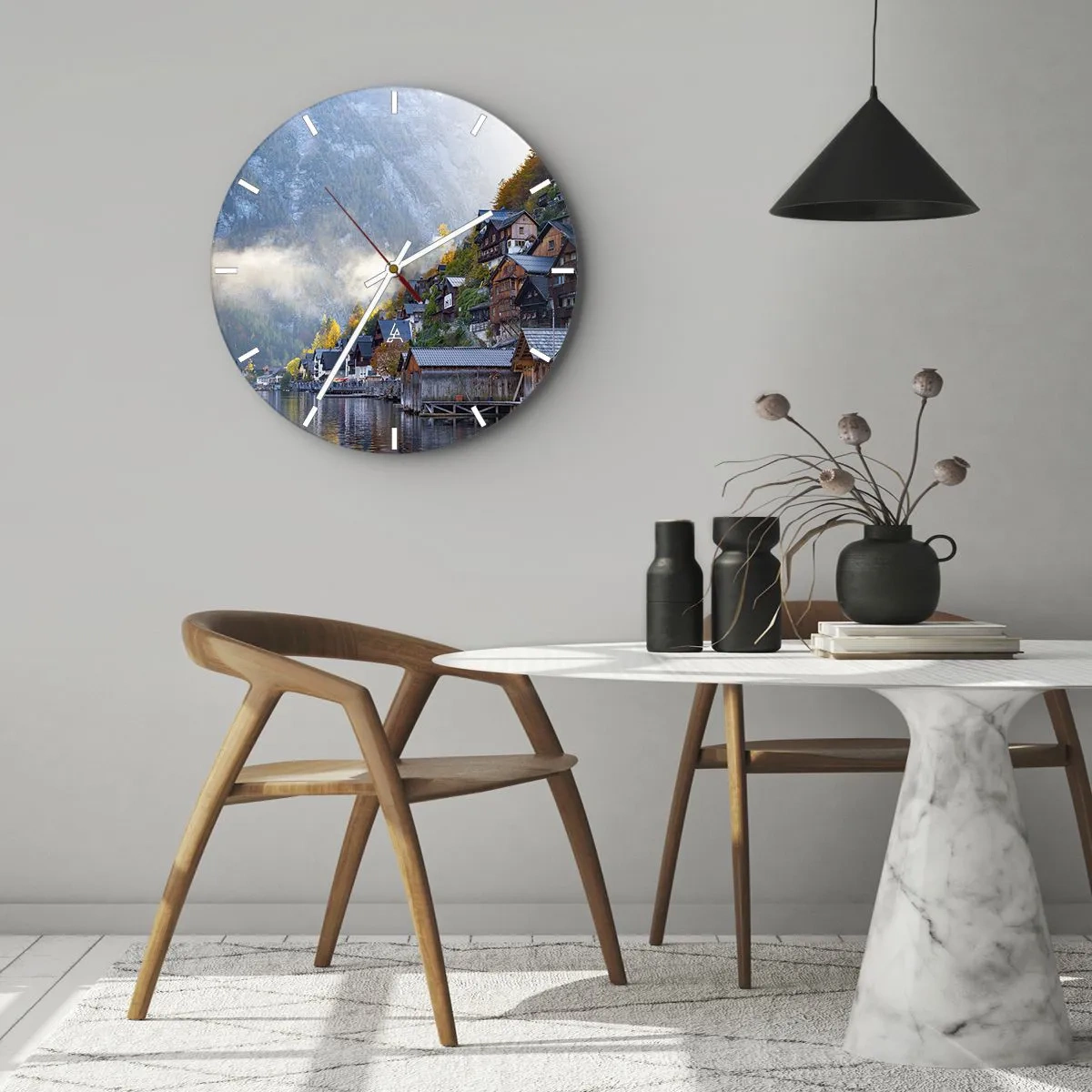 Ceas de perete - Ceas pe sticlă - Atmosferă alpină - 40x40 cm