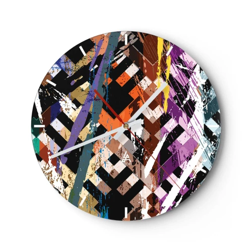 Ceas de perete - Ceas pe sticlă - Modele geometrice în culori intense cu efect abstract - 30x30cm - La pătrat - Decorațiune modernă pentru perete pentru living, bucătărie și dormitor ARTTOR