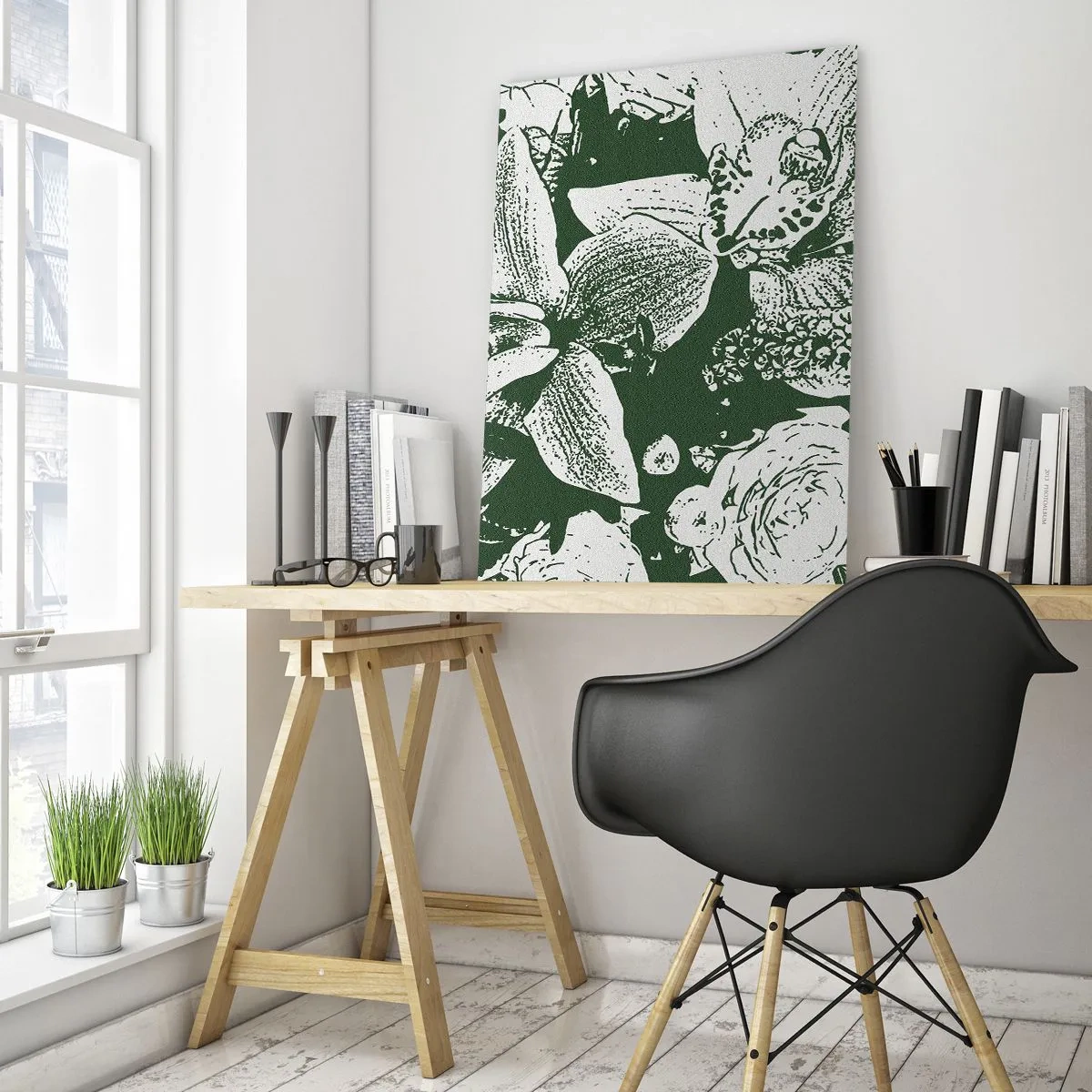 Tablou pe sticlă - Buchet - o lume de verde - 80x120 cm