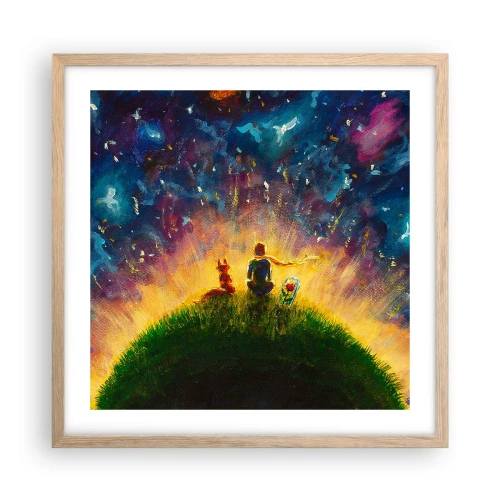 Poster în ramă de stejar deschis - Dragoste și prietenie - întreaga lume - 50x50 cm