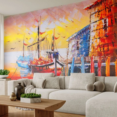 Tapet Standard Eco - Întoarcere fericită - Peisaj, Portul Pescarilor, Bărci - 450x315 cm
