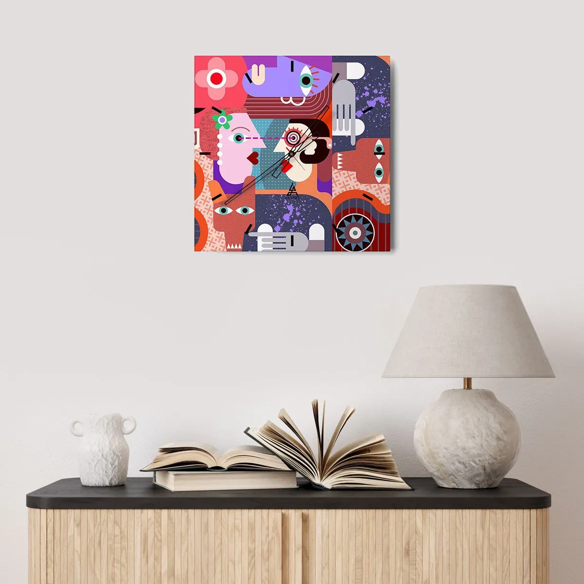 Ceas de perete - Ceas pe sticlă - Ochi în ochi - 30x30 cm