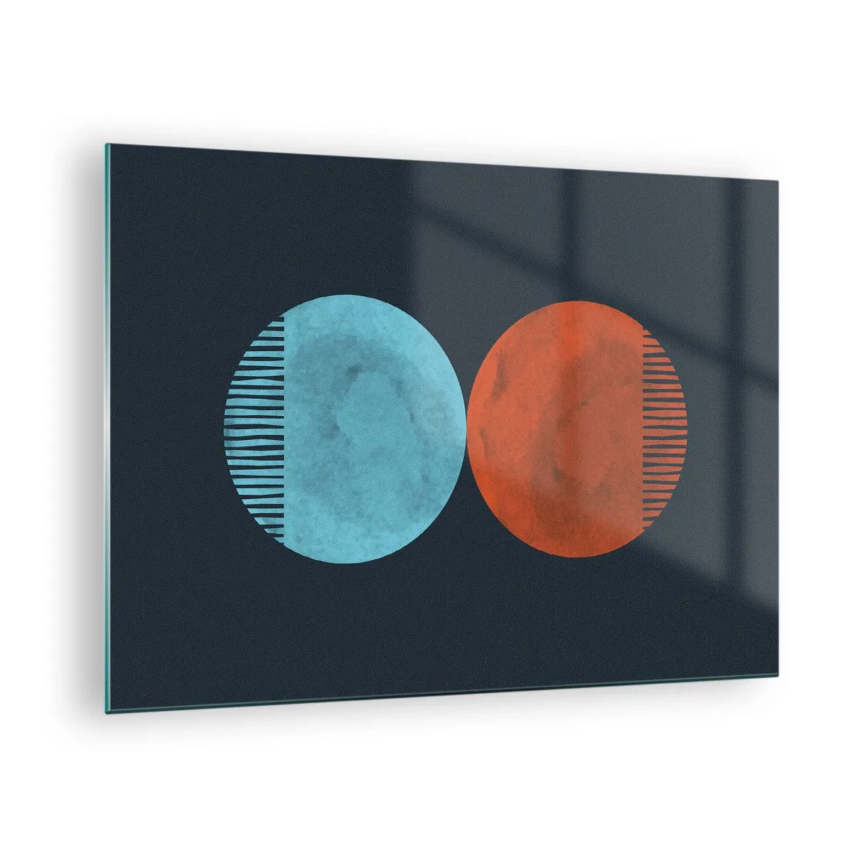 Tablou pe sticlă - Cercuri abstracte în albastru și portocaliu - 70x50cm - Doar geometrie? - Decorațiune modernă pentru perete pentru living și dormitor ARTTOR