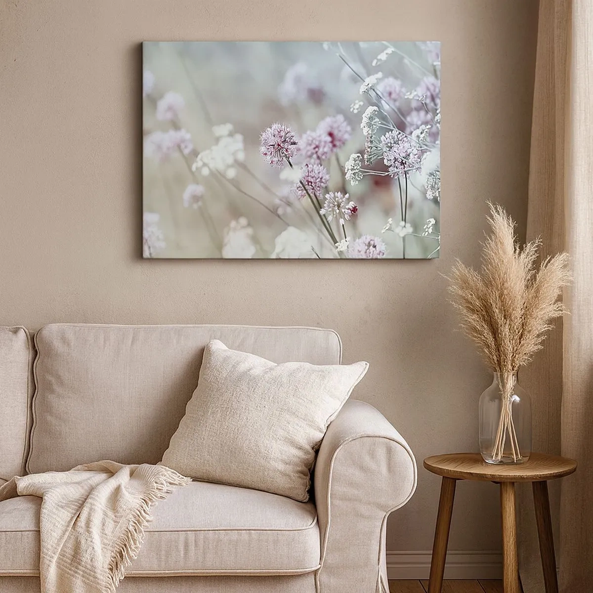Tablou pe pânză Canvas - Flori delicate în nuanțe pastelate - 70x50cm - Ierburi dulci filigranate - Decorațiune modernă pentru perete pentru living și dormitor ARTTOR