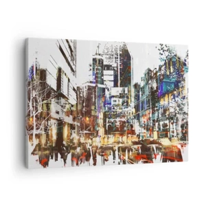 Tablou pe pânză Canvas - Un peisaj urban modern într-un stil artistic - 70x50cm - Orașul pâlpâind - Decorațiune modernă pentru perete pentru living și dormitor ARTTOR