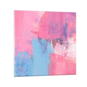 Tablou pe sticlă - Roz, albastru și un strop de lumină - 40x40 cm