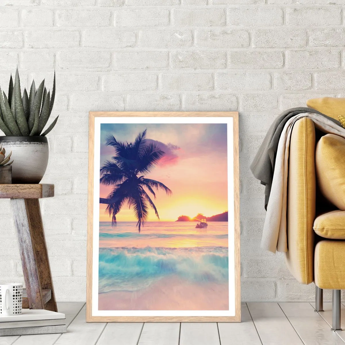 Poster în ramă de stejar deschis - O seară în golf - 70x100 cm