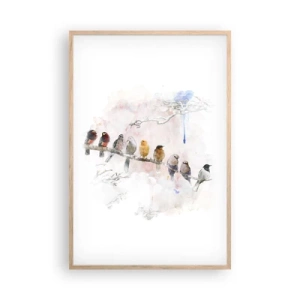 Poster în ramă de stejar deschis - Întâlnire înaripată - 61x91 cm