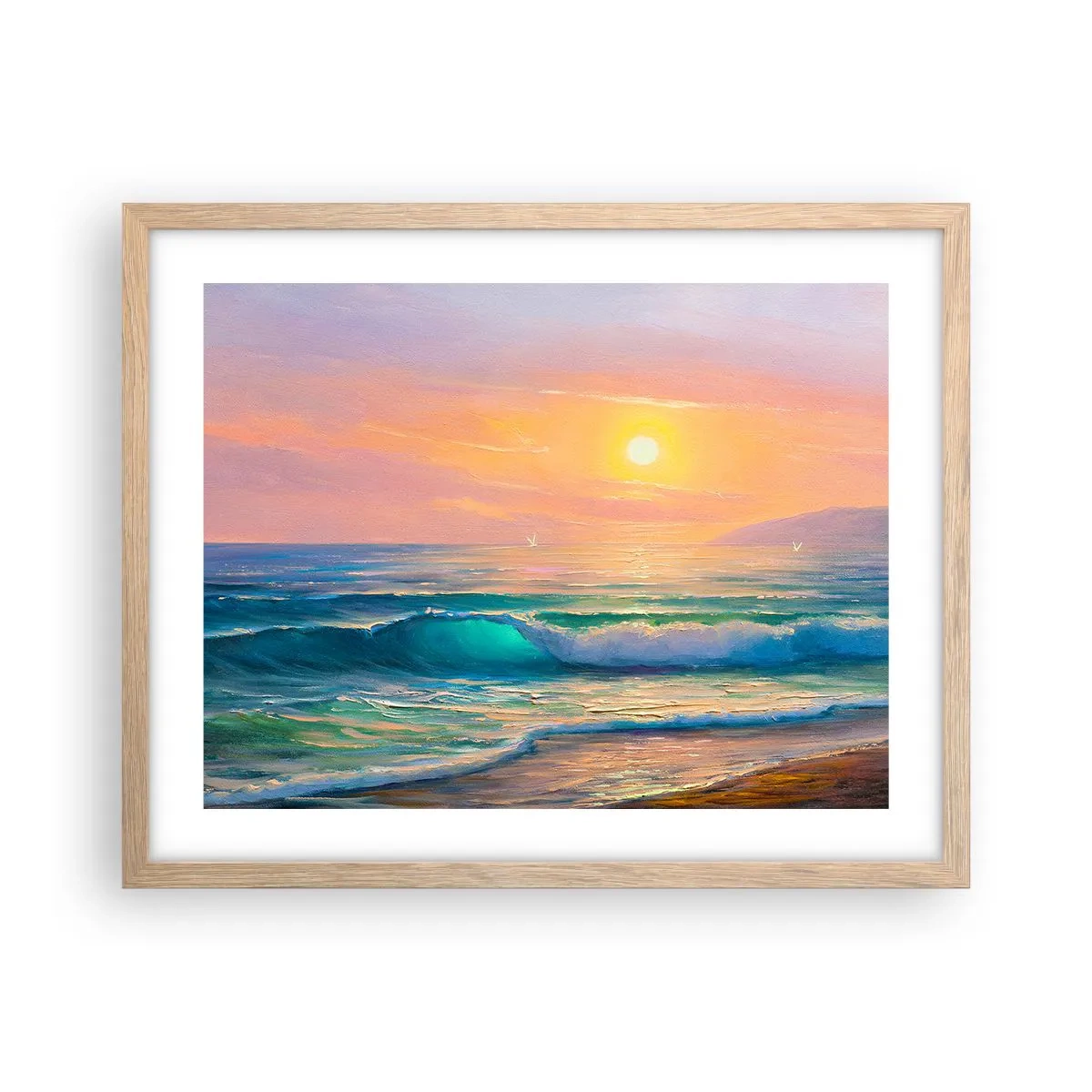 Poster în ramă de stejar deschis - Cântecul turcoaz al valurilor - 50x40 cm