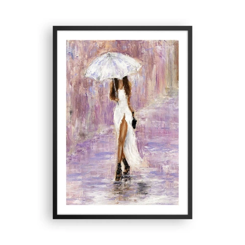 Poster în ramă neagră - Femeie cu o umbrelă în ploaie - 50x70cm - În ploaia de liliac - Decorațiune modernă pentru perete pentru living și dormitor ARTTOR