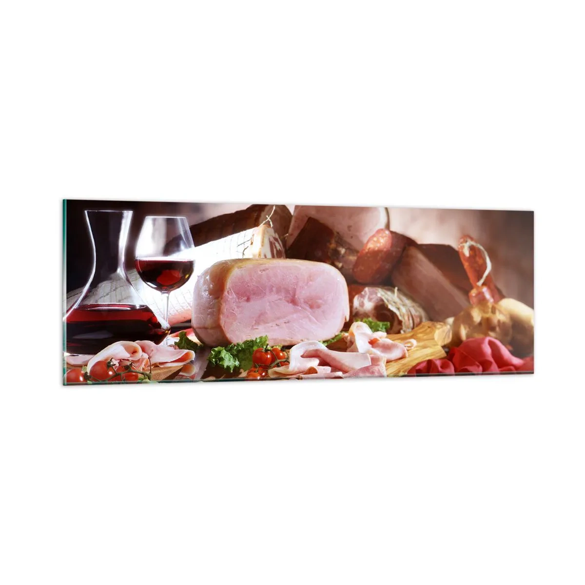 Tablou pe sticlă - Un vis culinar cu o carafă - 90x30 cm