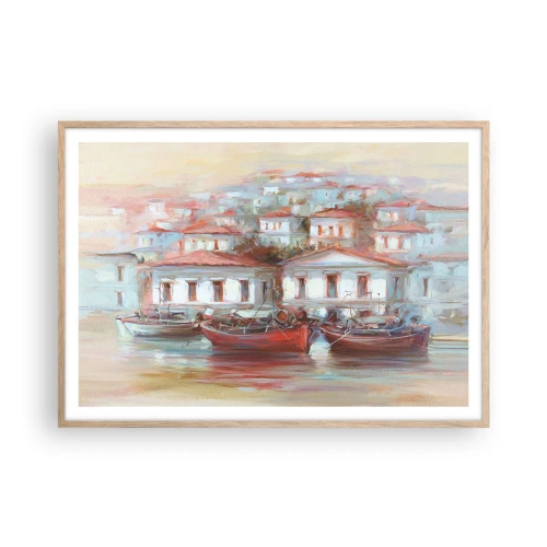 Poster în ramă de stejar deschis - Orășel fericit - 100x70 cm