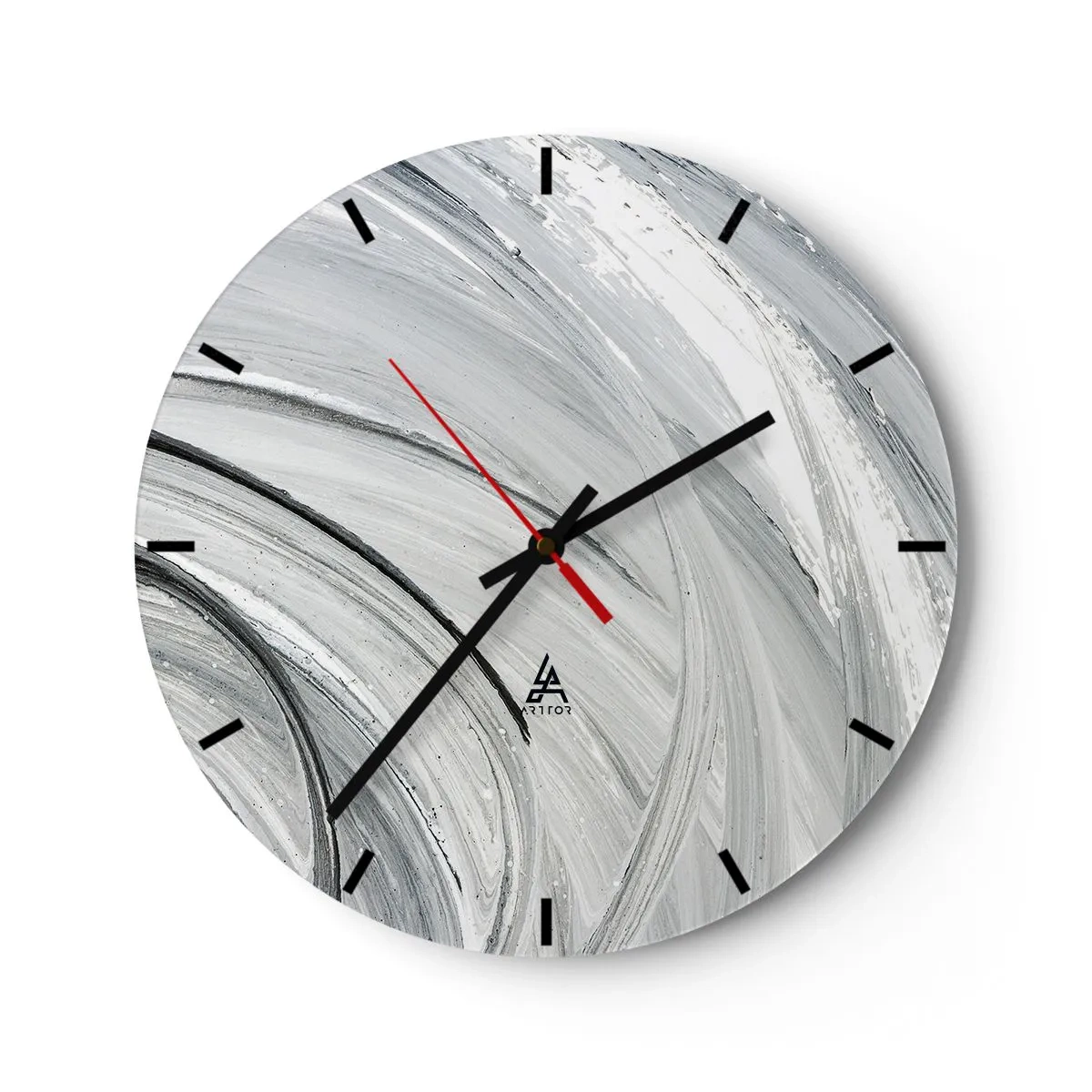 Ceas de perete - Ceas pe sticlă - Cercuri gri care seamănă cu mișcarea dinamică a orbitei - 30x30cm - Compoziție orbitală - Decorațiune modernă pentru perete pentru living, bucătărie și dormitor ARTTOR