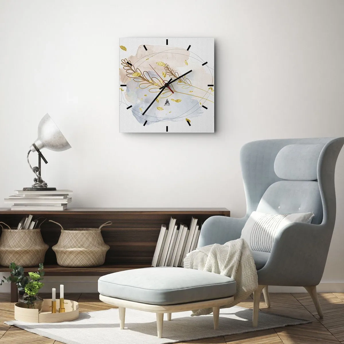 Ceas de perete - Ceas pe sticlă - Suflul de aur - 30x30 cm