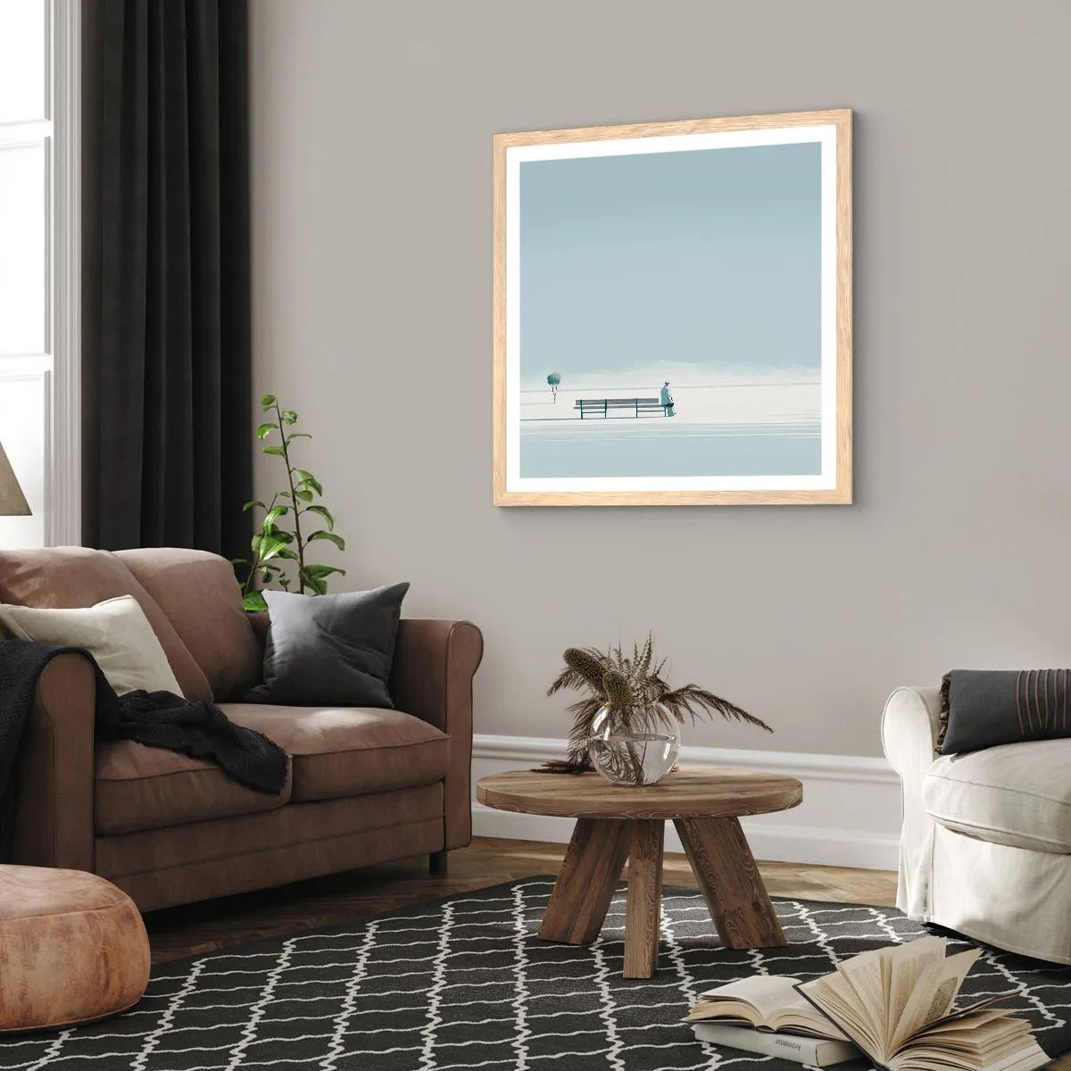 Poster în ramă de stejar deschis - Da, aștept. - 30x30 cm