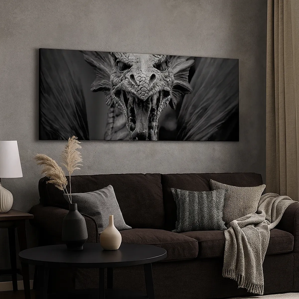 Tablou pe pânză - Dragon de basm în gri - 30x30 cm