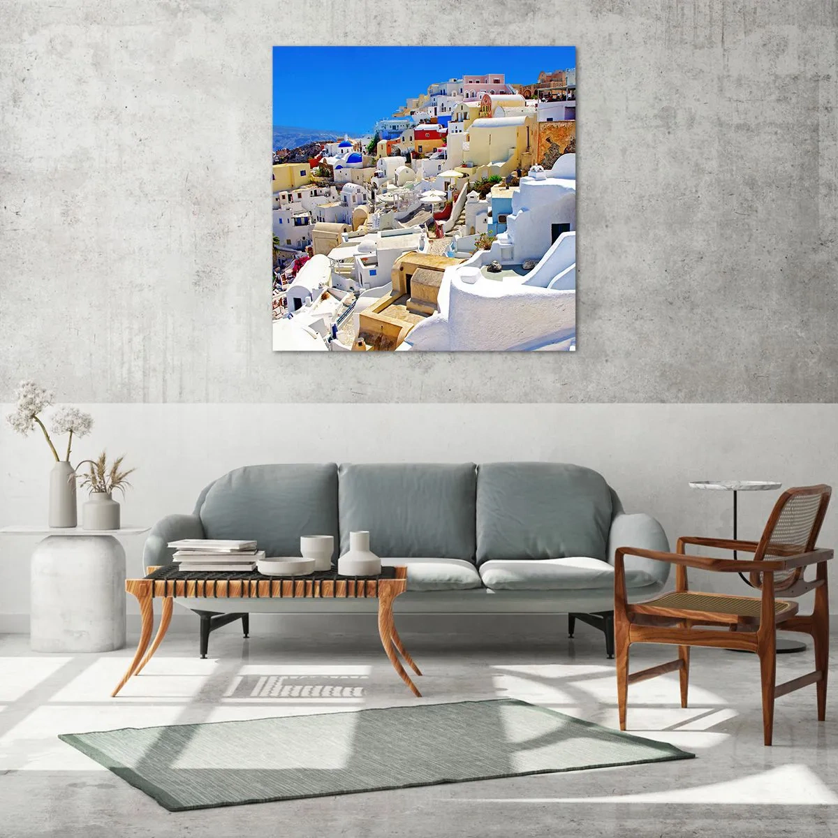 Tablou pe sticlă - Visând la o vară grecească - 50x50 cm