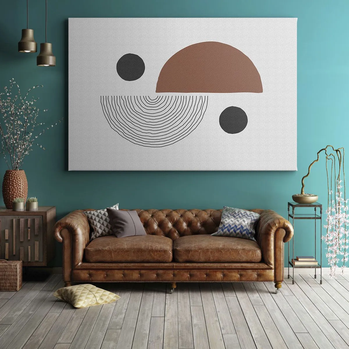 Tablou pe pânză Canvas - Forme geometrice în nuanțe de maro și negru - 70x50cm - Excelența roții - Decorațiune modernă pentru perete pentru living și dormitor ARTTOR