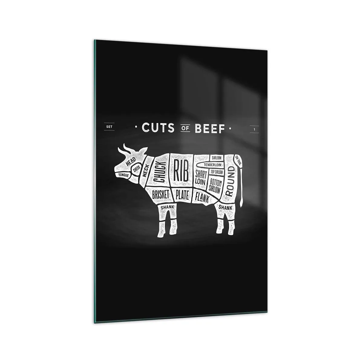 Tablou pe sticlă - Abecedar de măcelar - 70x100 cm