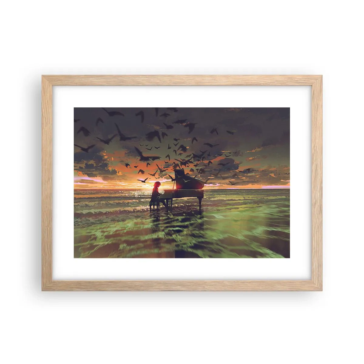 Poster în ramă de stejar deschis - Concert pentru pian și valuri - 40x30 cm
