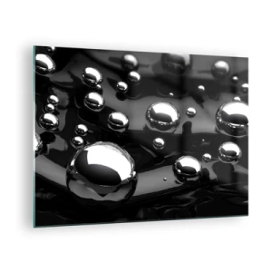 Tablou pe sticlă - Picături metalice pe o suprafață neagră - 70x50cm - Din adâncurile negre - Decorațiune modernă pentru perete pentru living și dormitor ARTTOR
