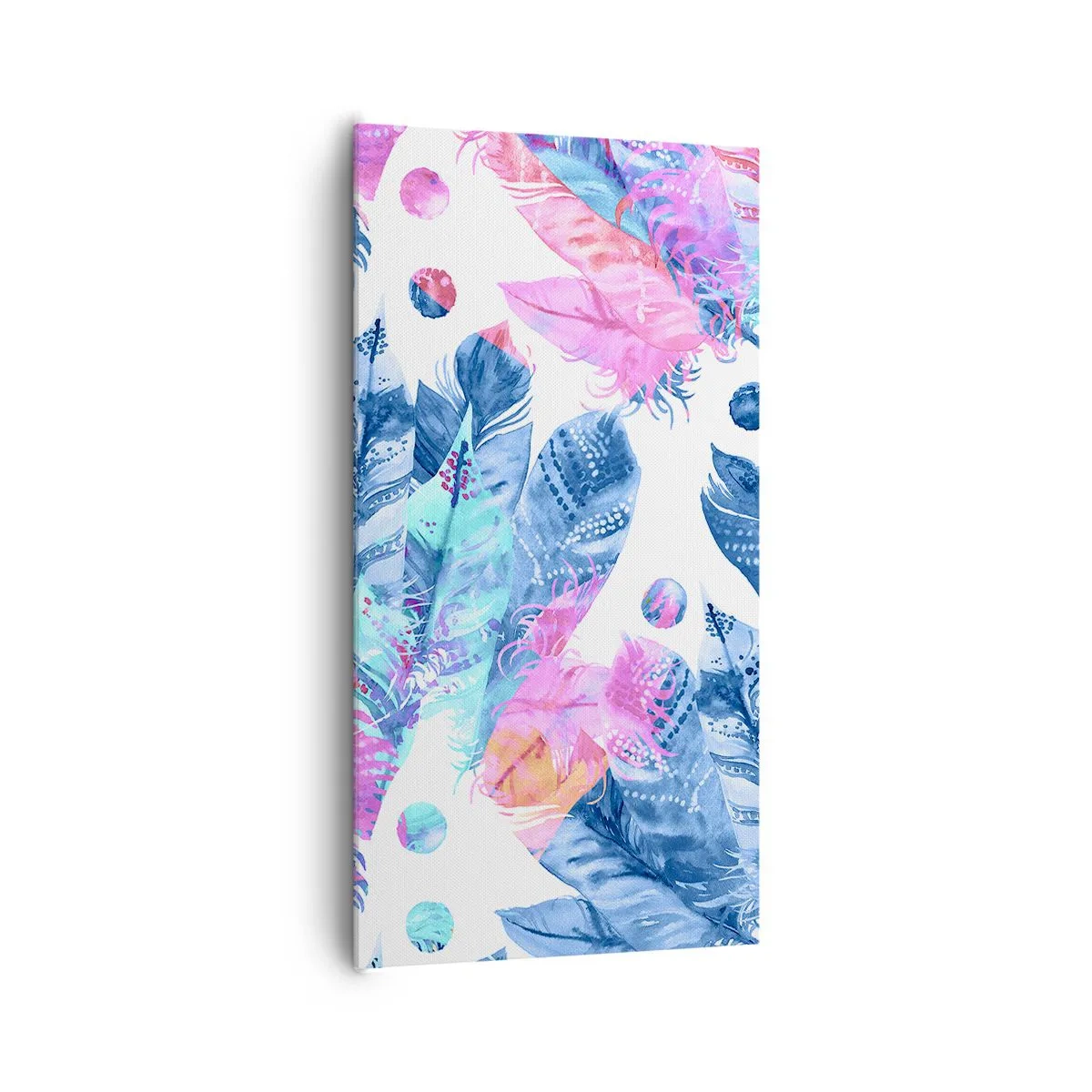 Tablou pe pânză - Pene în alb și albastru - 65x120 cm