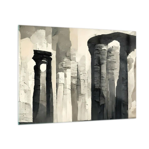 Tablou pe sticlă - Coloane de piatră în stil antic într-o paletă de culori neutre - 70x50cm - Măreția antichității - Decorațiune modernă pentru perete pentru living și dormitor ARTTOR
