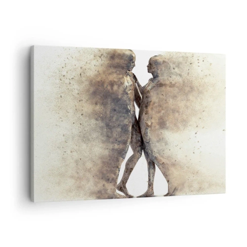 Tablou pe pânză Canvas - Un duo abstract de siluete în nuanțe nisipoase - 70x50cm - Din praf s-au ridicat la iubire - Decorațiune modernă pentru perete pentru living și dormitor ARTTOR