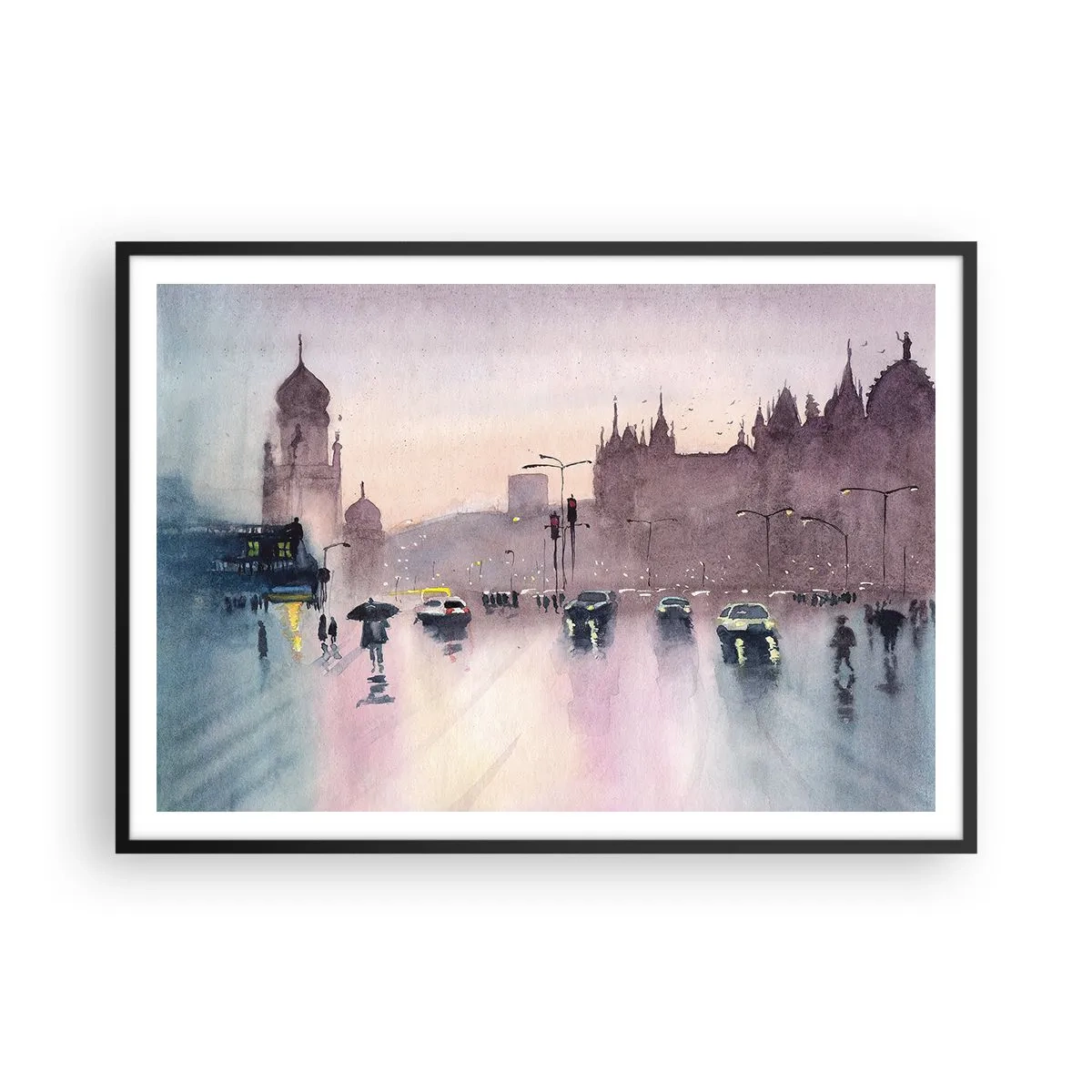 Poster în ramă neagră - Într-o ceață ploioasă - 100x70 cm