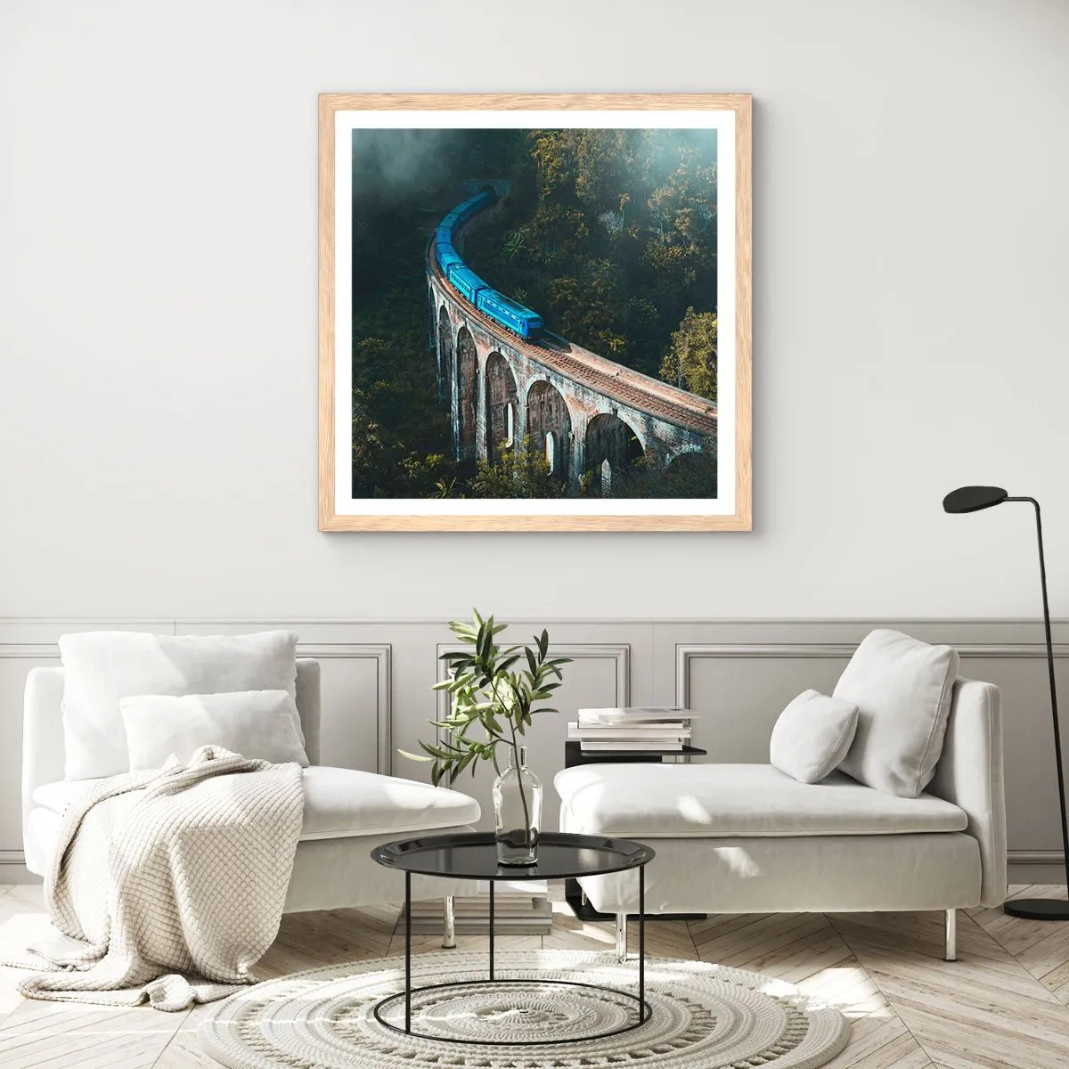 Poster în ramă de stejar deschis - Cu trenul spre natură - 30x30 cm