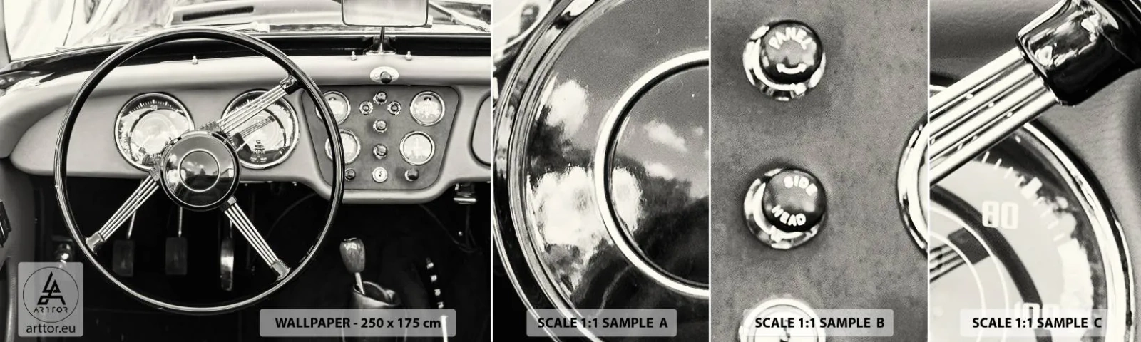 Mostră tapet autocolant Deluxe Sticker - Visul unui colecționar - Mașină, Epocă, Automobile - 100x30 cm