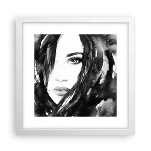 Poster în ramă albă - Studiu unei dame în alb și negru - 30x30 cm