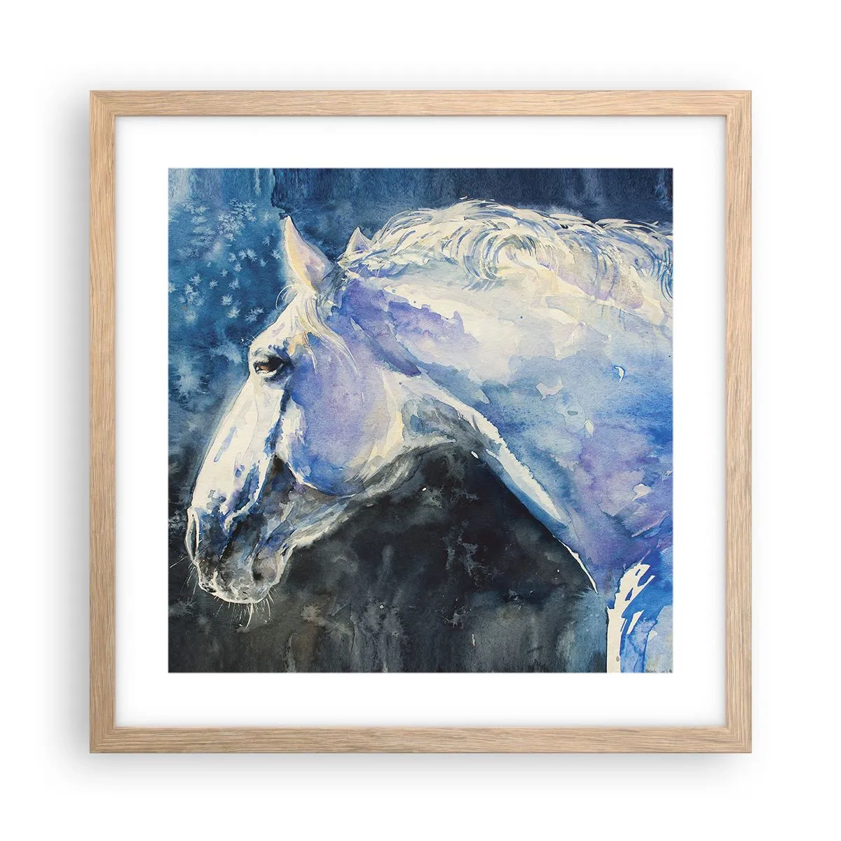 Poster în ramă de stejar deschis - Portret într-o strălucire albastră - 40x40 cm