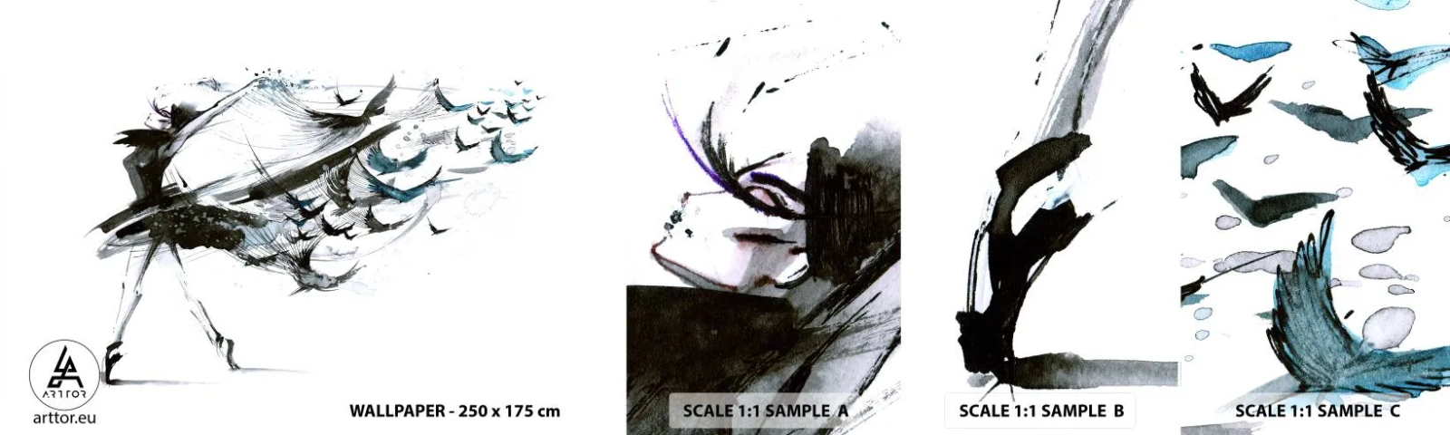 Mostră tapet autocolant Deluxe Sticker - Magia muzicii te eliberează - Abstracția, Femeie, Dans - 100x30 cm