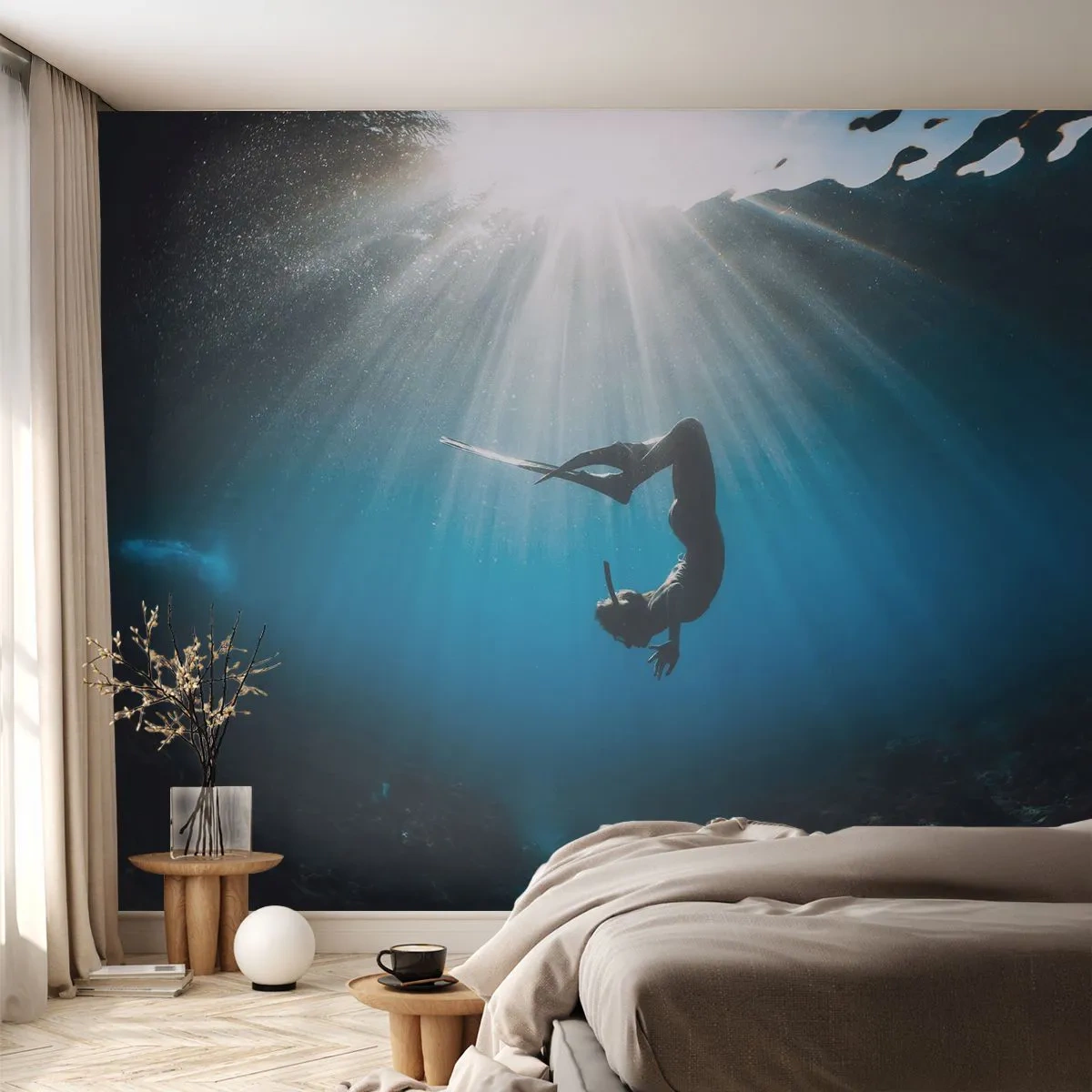 Tapet Premium Sand - Dans subacvatic - Peștera subacvatică, Raze de soare, Scufundări - 100x70 cm