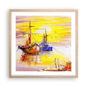 Poster în ramă de stejar deschis - O binemeritată odihnă în port - 50x50 cm