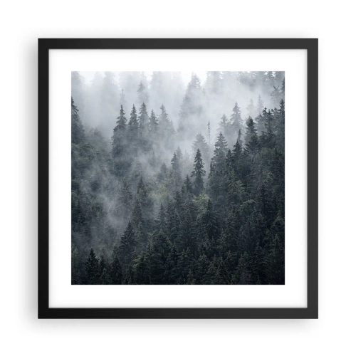 Poster în ramă neagră - Zori de pădure - 40x40 cm