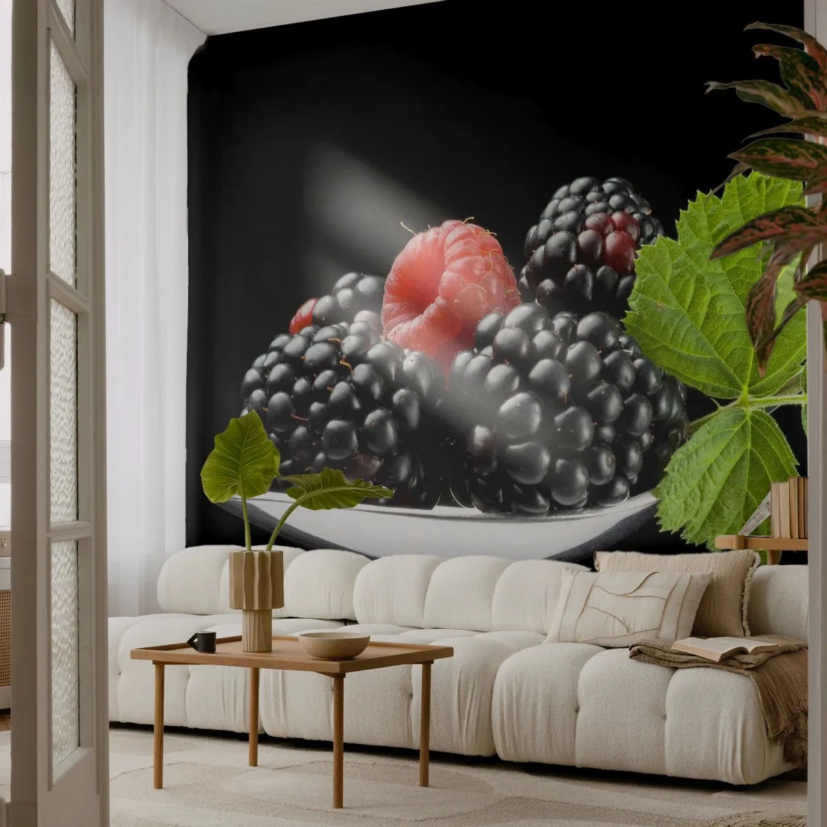 Tapet Premium Canvas - Gustul prospețimii - Fructe, mure, Zmeură - 250x175 cm