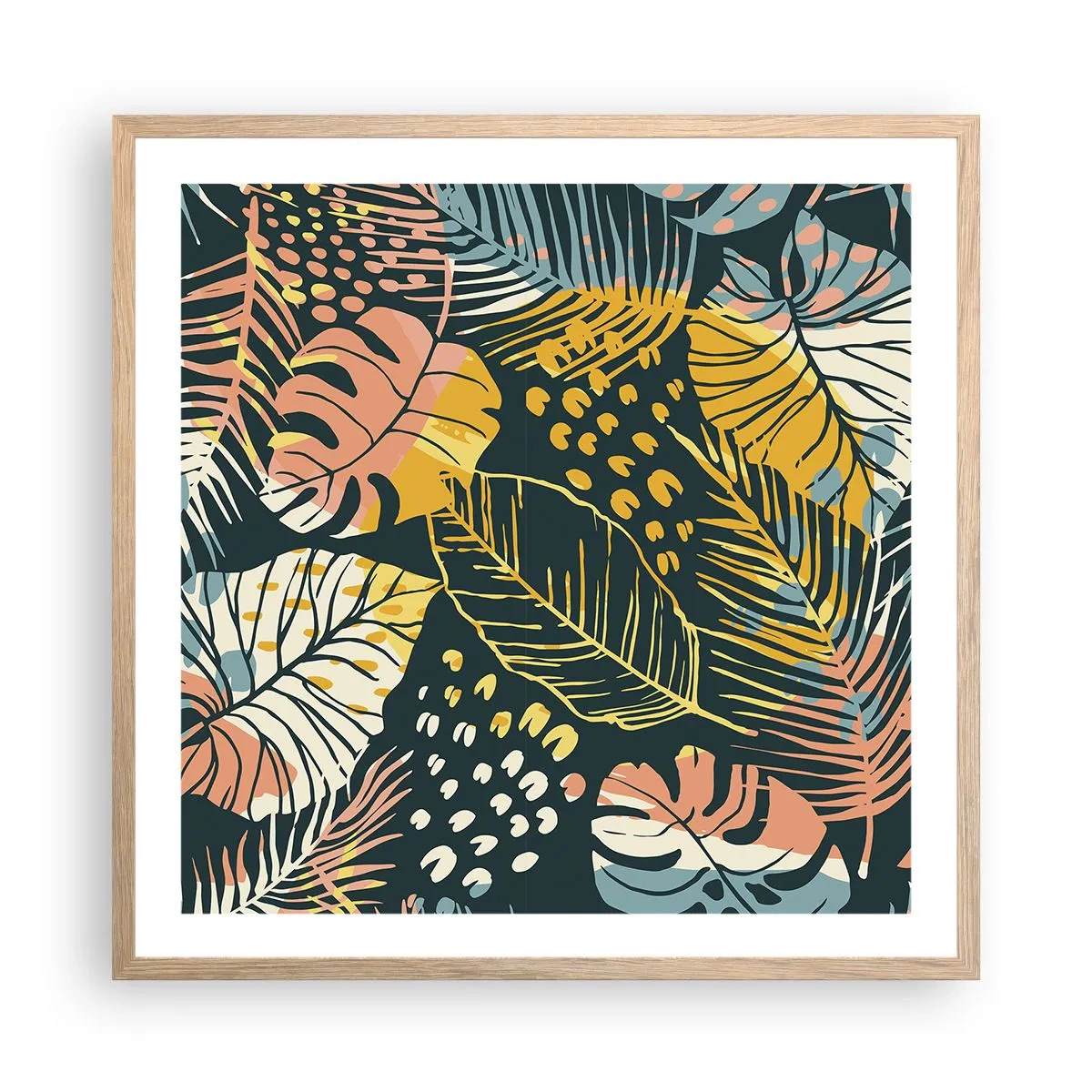 Poster în ramă de stejar deschis - Fantezie cu frunze - 60x60 cm