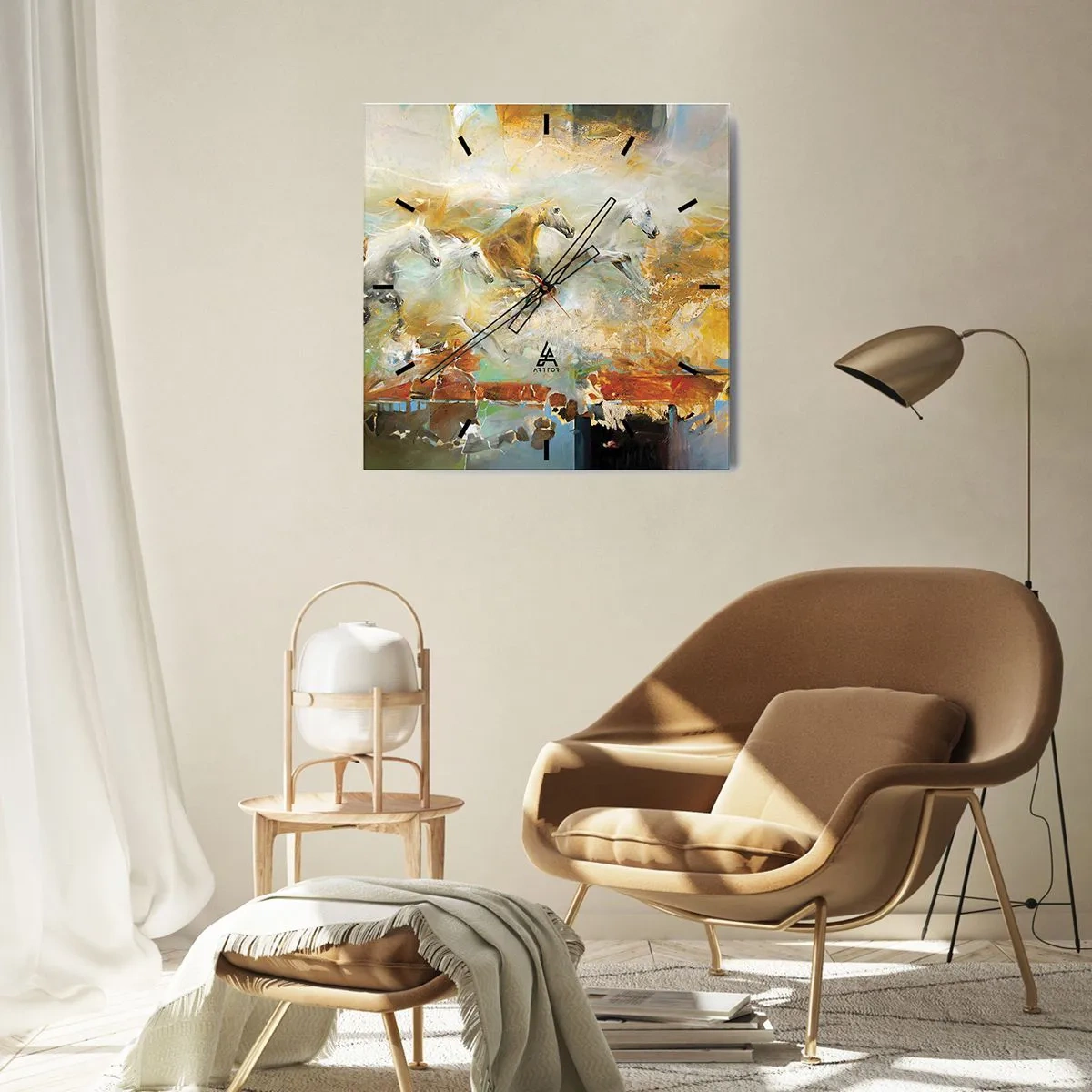 Ceas de perete - Ceas pe sticlă - Galopând prin lumină - 30x30 cm